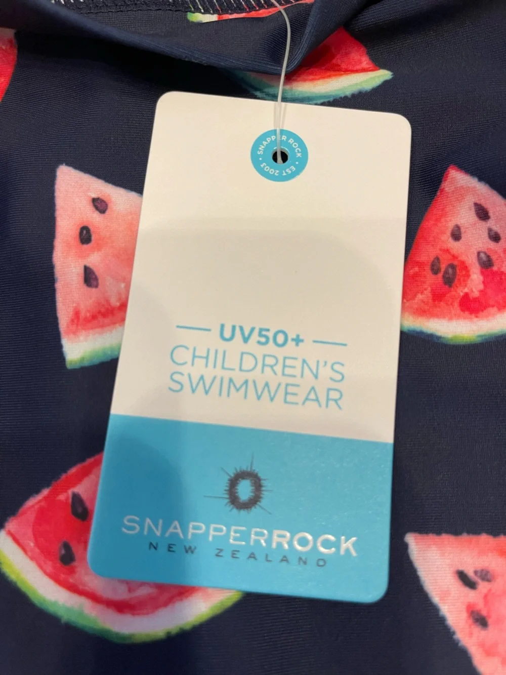 Snapper Rock Navy Blue Kids' Swimsuit with Watermelon Print